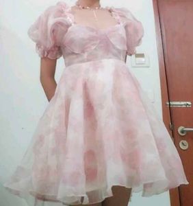 Pink Puff Sleeves Princess Mini Dress