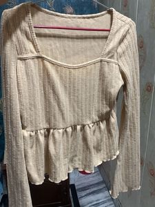 Ribbed Square Neck Ruffle Top