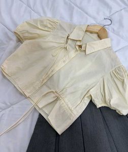 Cream Puff Sleeve Tie-Front Top