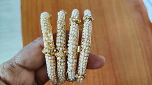 Pearl &amp; Gold Bangle Set