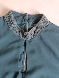 Teal Blouse with Crochet Collar