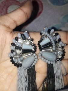 grey black chained beaded long earning