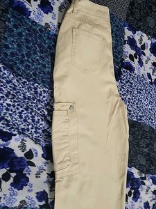 Beige Wide Leg Cargo Pants