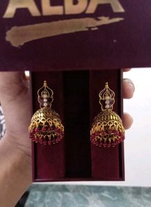 Traditional Golden - Red Jhumka