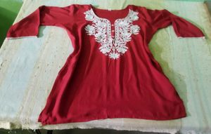 Red Embroidered Short Kurti