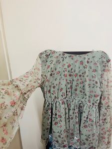 Floral Top With Net Sleeves