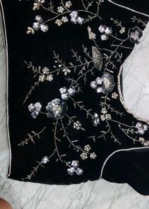Embroidered Black Velvet Top