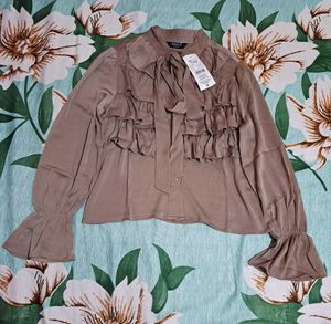 Shein Flounce Sleeve Textured Tailored Fit Layered