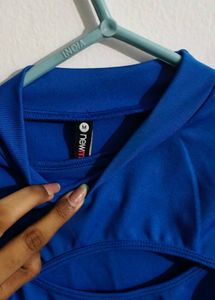 Blue Cutout Bodysuit Top