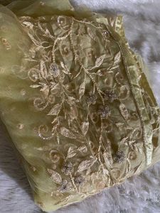 stone embellished embroidery net customised saree