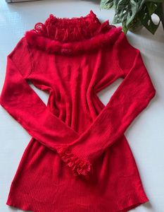 ✨🍒vintage core Red Ruffle Trim Top❤️✨