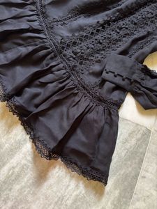 Cotton Lace Trim High Neck Dress
