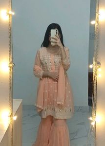 Peach Embroidered Gharara Suit
