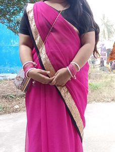 Elegant Pink Saree with Gold Border