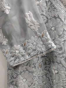 LUCKNOWI/CHIKANKARI GREY KURTA