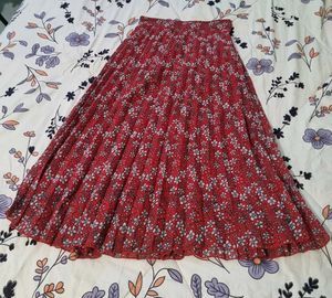 Printed Flared Red Skirt