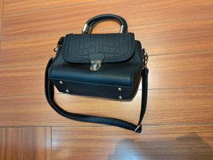 34) Black Croc-Embossed Satchel