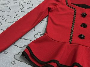 Red Peplum Long Sleeve Top