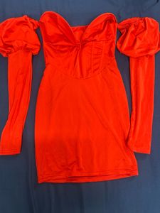 Bardot Red Dress With Sleeves