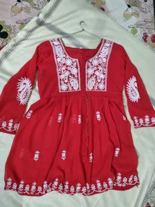 Red Beautiful New Chikankari Kurti Women