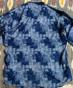 Blue Patterned Button-Down Shirt