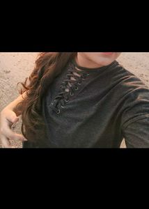 Gray Lace-Up Short Sleeve T-Shirt