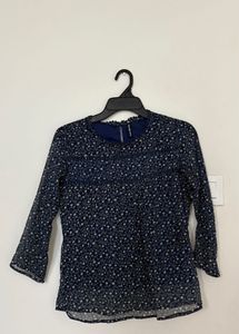 Navy Blue Floral Full Sleeve Top