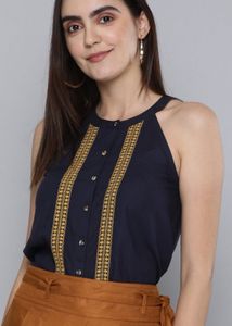 Chemistry Halter Neck Top With Embroidered Detail