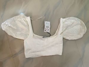 Zara White Puff Sleeve Top