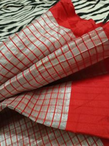 Red and White Checked Saree