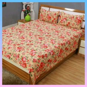 Flat Double Bed Bedsheet With Two Pillow Cover