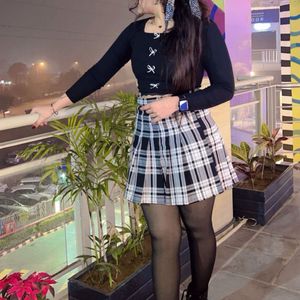 Checked A Line Skirt