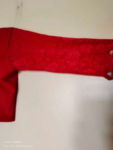 Red Lace Sleeve Blouse