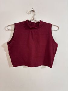 Maroon Solid Fitted Crop Top