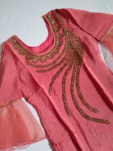 Peach Embroidered Kurta Set
