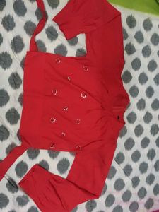 Red Embellished Tie-Waist Top
