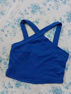 Blue Crisscross Cropped Tank Top