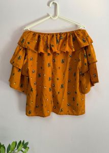 Chic Mustard Floral Off-Shoulder Top