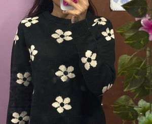 black daisy knit sweater