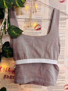 Chic Grey Ribbed Crop Top