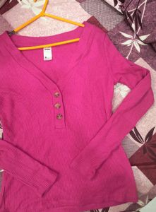 Attractive V Neck Ribbed Top