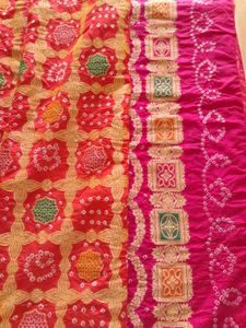 Red &amp; Pink Bandhini Printed Saree Fix Price
