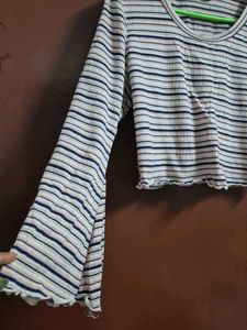 Blue And Pink Striped Crop Top