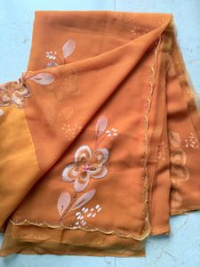 Unused Orange Floral Saree