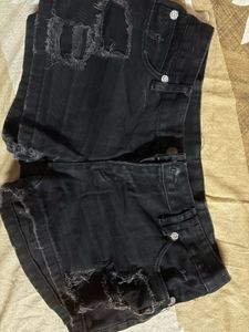 Black Ripped Denim Shorts