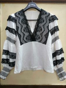 White Lace Ruffle Top With Zipper In the Back