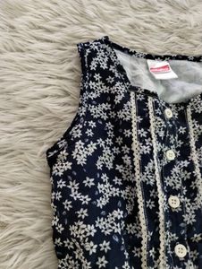 Navy Blue Printed Dress (Girls)