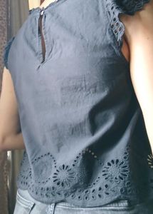 Eyelet Detail Cap Sleeve Top