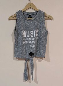 Gray Music Graphic Crop Top