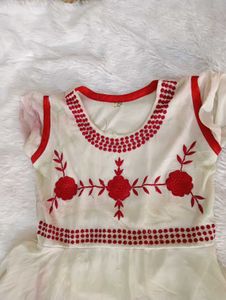 Red &amp; White Embroidered Dress